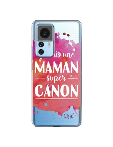 Coque Xiaomi 12T/12T Pro Je suis une Maman super Canon Rose Transparente - Chapo