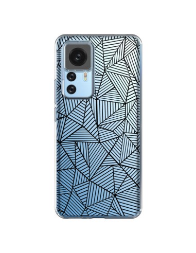 Coque Xiaomi 12T/12T Pro Lignes Grilles Triangles Full Grid Abstract Noir Transparente - Project M