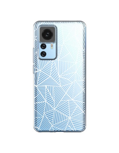 Coque Xiaomi 12T/12T Pro Lignes Grilles Triangles Full Grid Abstract Blanc Transparente - Project M