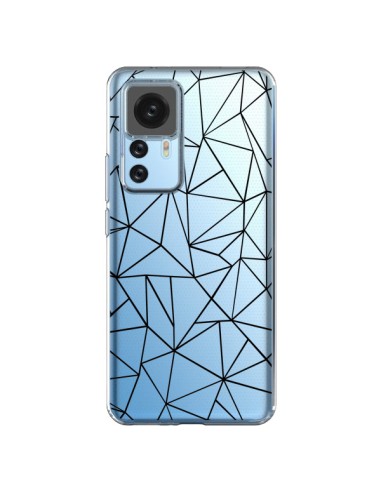 Coque Xiaomi 12T/12T Pro Lignes Triangles Grid Abstract Noir Transparente - Project M