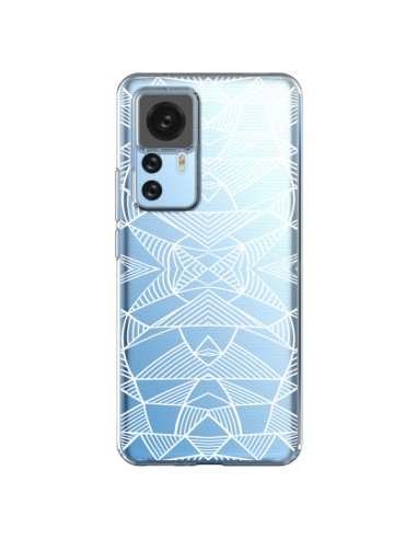 Coque Xiaomi 12T/12T Pro Lignes Miroir Grilles Triangles Grid Abstract Blanc Transparente - Project M