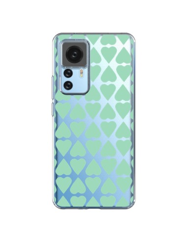 Coque Xiaomi 12T/12T Pro Coeurs Heart Mint Bleu Vert Transparente - Project M