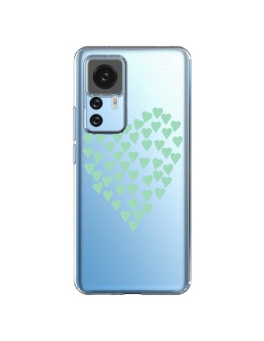 Coque Xiaomi 12T/12T Pro Coeurs Heart Love Mint Bleu Vert Transparente - Project M