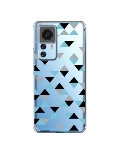 Coque Xiaomi 12T/12T Pro Triangles Ice Blue Bleu Noir Transparente - Project M