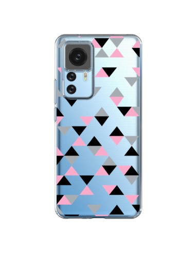 Coque Xiaomi 12T/12T Pro Triangles Pink Rose Noir Transparente - Project M