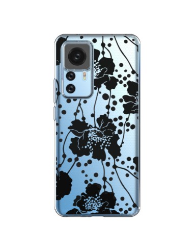 Coque Xiaomi 12T/12T Pro Fleurs Noirs Flower Transparente - Dricia Do