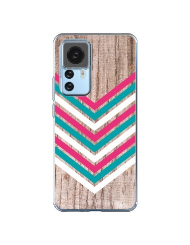 Coque Xiaomi 12T/12T Pro Tribal Aztèque Bois Wood Flèche Rose Bleu - Laetitia