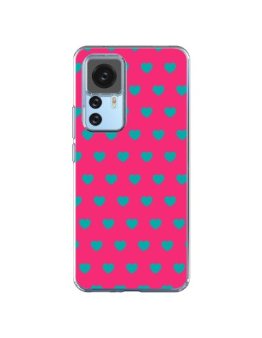 Coque Xiaomi 12T/12T Pro Coeurs Bleus Fond Rose - Laetitia