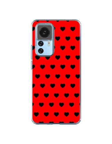 Coque Xiaomi 12T/12T Pro Coeurs Noirs Fond Rouge - Laetitia