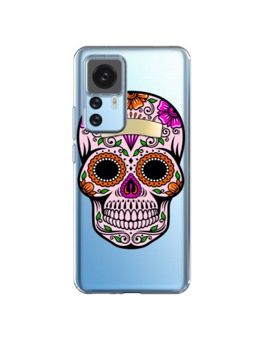 Coque Xiaomi 12T/12T Pro Tête de Mort Mexicaine Noir Rose Transparente - Laetitia