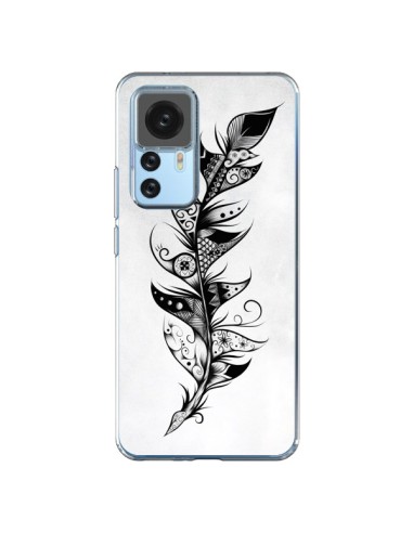 Coque Xiaomi 12T/12T Pro Feather Plume Noir et Blanc - LouJah