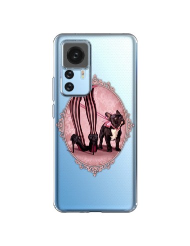 Coque Xiaomi 12T/12T Pro Lady Jambes Chien Bulldog Dog Rose Pois Noir Transparente - Maryline Cazenave