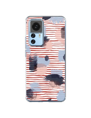 Cover Xiaomi 12T/12T Pro Watercolor Stains Righe Rosse - Ninola Design