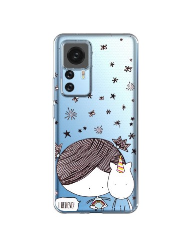 Coque Xiaomi 12T/12T Pro Petite Fille et Licorne I Believe Transparente - Nico