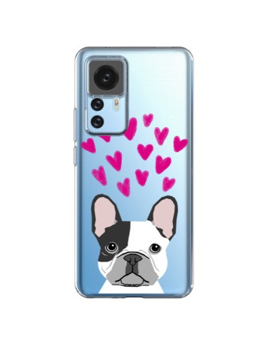 Coque Xiaomi 12T/12T Pro Bulldog Français Coeurs Chien Transparente - Pet Friendly