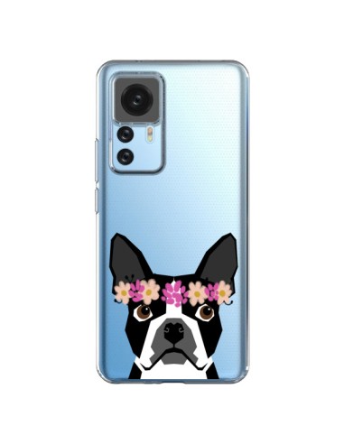 Coque Xiaomi 12T/12T Pro Boston Terrier Fleurs Chien Transparente - Pet Friendly