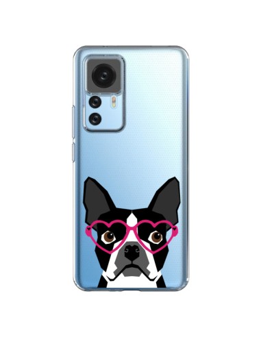 Coque Xiaomi 12T/12T Pro Boston Terrier Lunettes Coeurs Chien Transparente - Pet Friendly