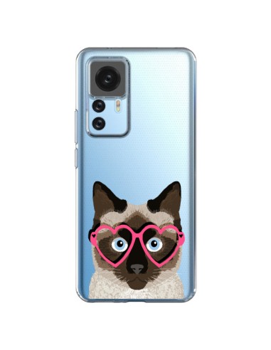 Coque Xiaomi 12T/12T Pro Chat Marron Lunettes Coeurs Transparente - Pet Friendly