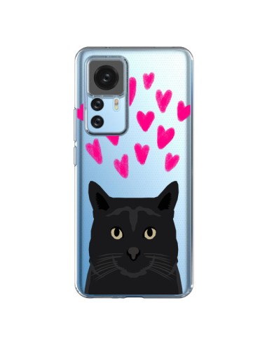 Coque Xiaomi 12T/12T Pro Chat Noir Coeurs Transparente - Pet Friendly