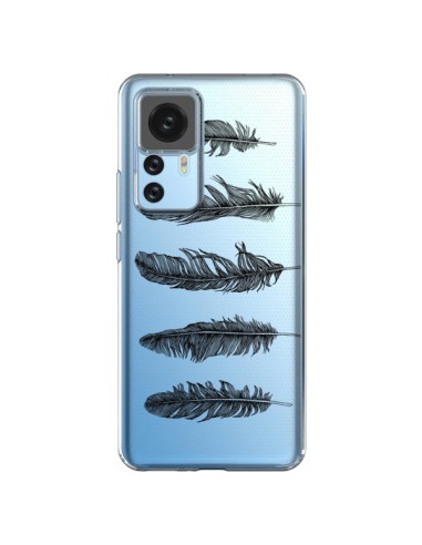 Coque Xiaomi 12T/12T Pro Plume Feather Noir Transparente - Rachel Caldwell