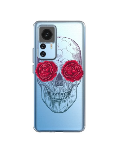 Coque Xiaomi 12T/12T Pro Tête de Mort Rose Fleurs Transparente - Rachel Caldwell