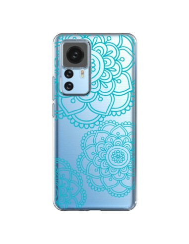 Coque Xiaomi 12T/12T Pro Mandala Bleu Aqua Doodle Flower Transparente - Sylvia Cook