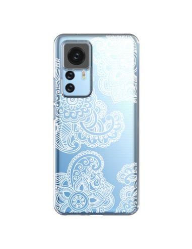 Coque Xiaomi 12T/12T Pro Lacey Paisley Mandala Blanc Fleur Transparente - Sylvia Cook