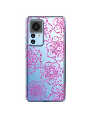 Coque Xiaomi 12T/12T Pro Pink Doodle Flower Mandala Rose Fleur Transparente - Sylvia Cook