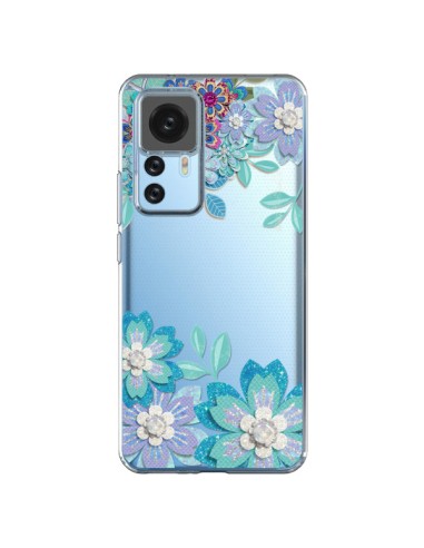 Coque Xiaomi 12T/12T Pro Winter Flower Bleu, Fleurs d'Hiver Transparente - Sylvia Cook