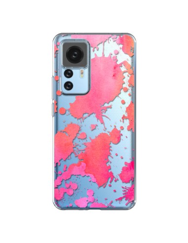 Coque Xiaomi 12T/12T Pro Watercolor Splash Taches Rose Orange Transparente - Sylvia Cook