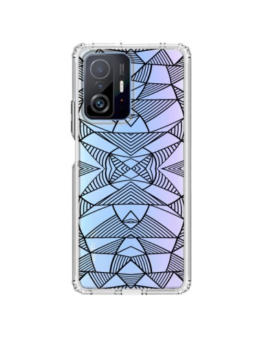 Coque Xiaomi 11T / 11T Pro Lignes Miroir Grilles Triangles Grid Abstract Noir Transparente - Project M