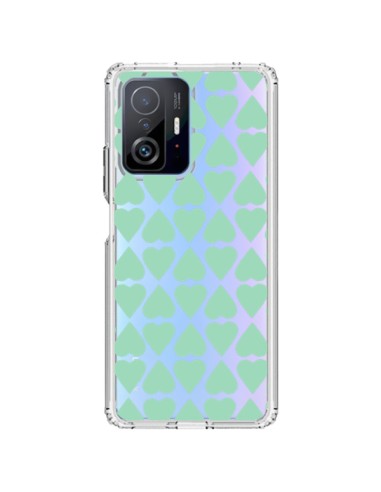 Coque Xiaomi 11T / 11T Pro Coeurs Heart Mint Bleu Vert Transparente - Project M