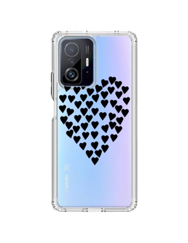 Coque Xiaomi 11T / 11T Pro Coeurs Heart Love Noir Transparente - Project M