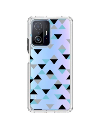 Coque Xiaomi 11T / 11T Pro Triangles Ice Blue Bleu Noir Transparente - Project M