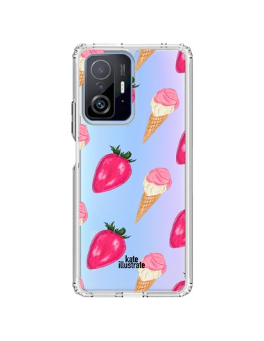 Coque Xiaomi 11T / 11T Pro Strawberry Ice Cream Fraise Glace Transparente - kateillustrate