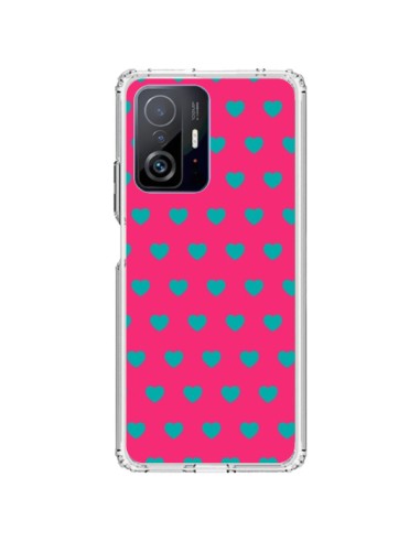 Coque Xiaomi 11T / 11T Pro Coeurs Bleus Fond Rose - Laetitia