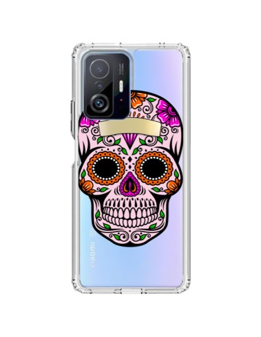 Coque Xiaomi 11T / 11T Pro Tête de Mort Mexicaine Noir Rose Transparente - Laetitia