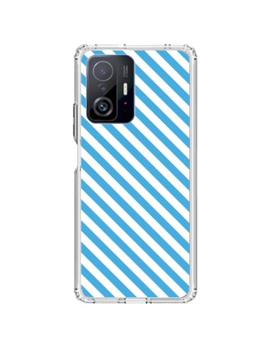 Coque Xiaomi 11T / 11T Pro Bonbon Candy Bleue et Blanche Rayée - Nico