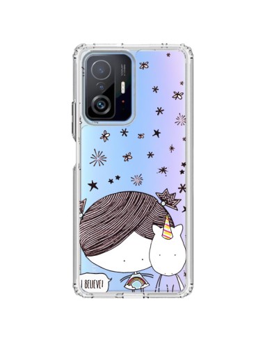 Coque Xiaomi 11T / 11T Pro Petite Fille et Licorne I Believe Transparente - Nico