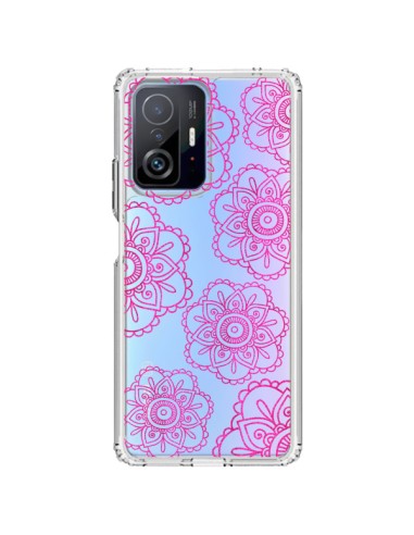 Coque Xiaomi 11T / 11T Pro Pink Doodle Flower Mandala Rose Fleur Transparente - Sylvia Cook