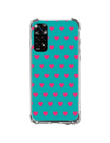 Coque Xiaomi Redmi Note 11 / 11S Coeurs Roses Fond Bleu - Laetitia