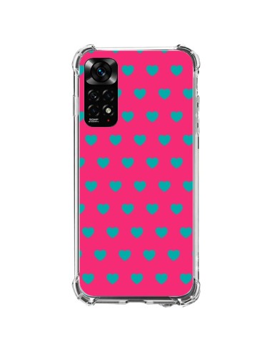 Coque Xiaomi Redmi Note 11 / 11S Coeurs Bleus Fond Rose - Laetitia