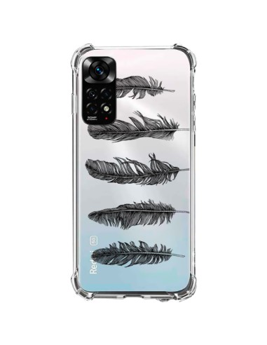 Coque Xiaomi Redmi Note 11 / 11S Plume Feather Noir Transparente - Rachel Caldwell