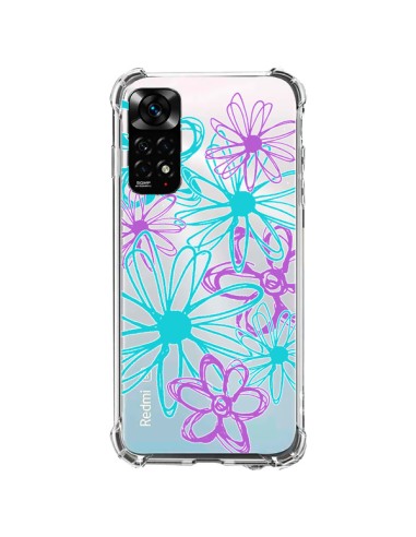 Coque Xiaomi Redmi Note 11 / 11S Turquoise and Purple Flowers Fleurs Violettes Transparente - Sylvia Cook