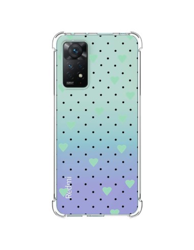 Cover Xiaomi Redmi Note 11 Pro Punti Cuori Verde Menta Trasparente - Project M