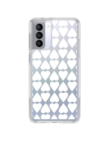 Coque Samsung Galaxy S21 FE Coeurs Heart Blanc Transparente - Project M