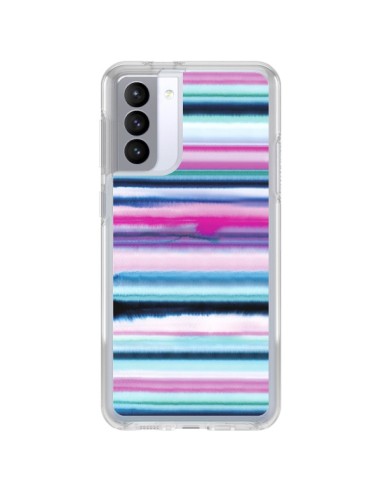 Coque Samsung Galaxy S21 FE Degrade Stripes Watercolor Pink - Ninola Design