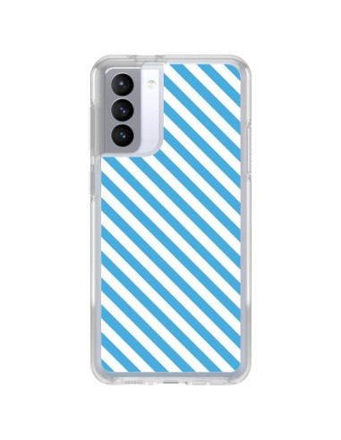 Coque Samsung Galaxy S21 FE Bonbon Candy Bleue et Blanche Rayée - Nico