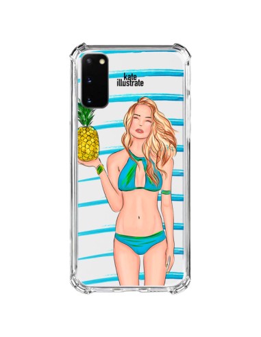 Coque Samsung Galaxy S20 FE Malibu Ananas Plage Ete Bleu Transparente - kateillustrate