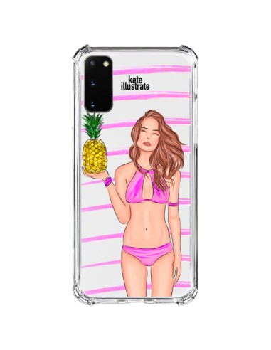 Coque Samsung Galaxy S20 FE Malibu Ananas Plage Ete Rose Transparente - kateillustrate